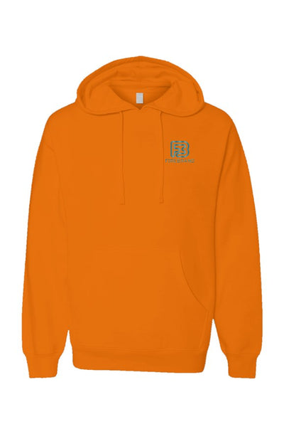 front of neon orange hoodie with FIREBRAND logo in top left